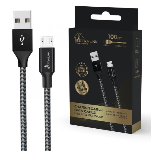 EXTRALINK SMART LIFE CABLE 15W, USB-A TO MICRO-USB, 100CM, PVC, 5V 2.4A, BLACK