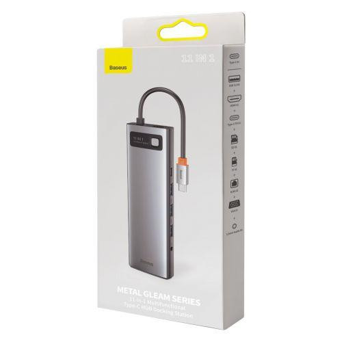 Baseus HUB Metal Gleam Series 11-in-1 Multifunctional (Type-C to 3xUSB3.2/PD 100W/3,5 mm Jack/VGA Full HD 60Hz/2xHDMI 4K/TF+SD card/ RJ45) Space Gray (CAHUB-CT0G)