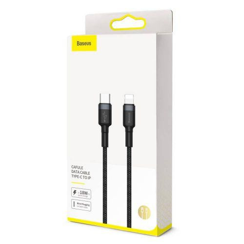 Baseus Type-C - Lightning Cafule Cable Durable Nylon Braided QC3.0 18W 1m Black/Gray (CATLKLF-G1)