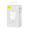 Baseus Travel Charger GaN5 Pro Fast wall charger, C+C+U, QC, AFC, PD 65W with Type-C to Type-C (100W) 1m, White EU (CCGP120202)