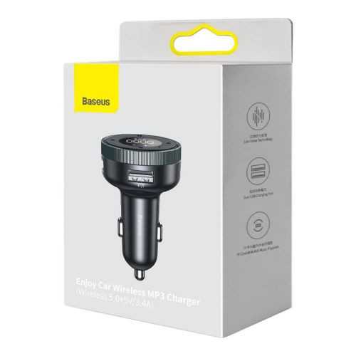 Baseus Car Charger Bluetooth FM Transmitter Enjoy Car with LED display Wireless U+U+3,5mm audio+TF MP3 Charger BT 5.0, 3.4A Black (CCLH-01)