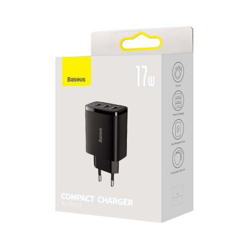 Baseus Travel Charger Compact wall Charger U+U+U, 17W EU black (CCXJ020101)