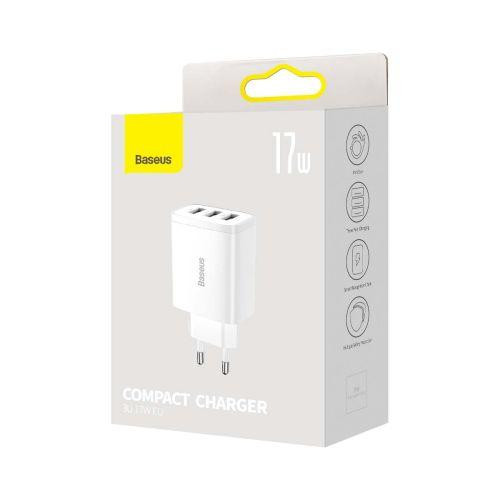 Baseus Travel Charger Compact wall Charger U+U+U, 17W EU White (CCXJ020102)