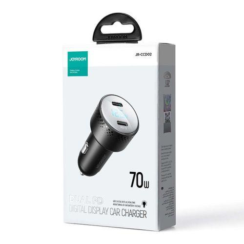 Joyroom Car Charger with Digital Display, U+C, QC 3.0, PD, 70W, Black (JR-CCD02)