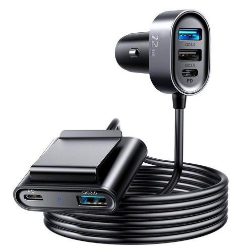 Joyroom Car Charger 5-in-1, C+C+U+U+U, QC 3.0, PD 3.0, FCP, AFC, 12V/24V, 72W, Black (JR-CL05)