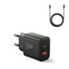 Joyroom Travel Charger U+C, PD 20W with Type-C to Type-C Cable, 1m, Black (JR-TCF05)