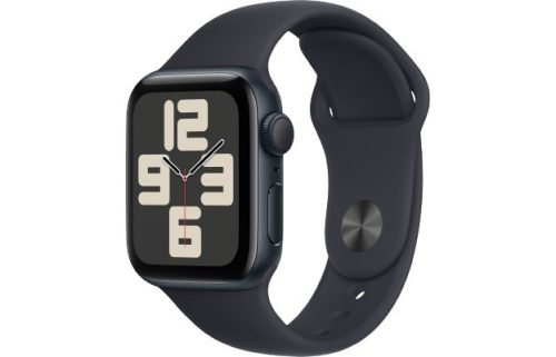 Apple Watch SE (2023) GPS, 40mm, Éjfekete alumíniumtok, Éjfekete sportszíj (Szilikon szíj)- M/L 