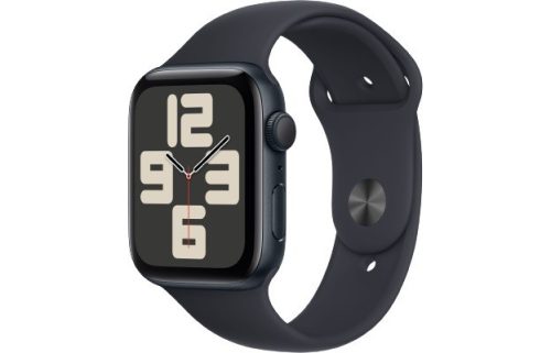 Apple Watch SE (2023) GPS, 44mm, Éjfekete alumíniumtok, Éjfekete sportszíj (Szilikon szíj) - M/L